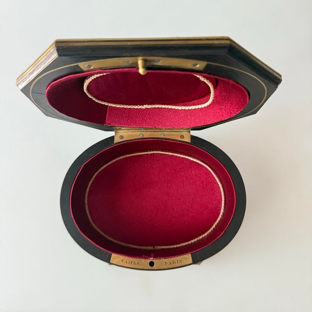 French 19th Century French Tahan Paris Ebony and Brass Jewelry Box For Sale - Image 3 of 12