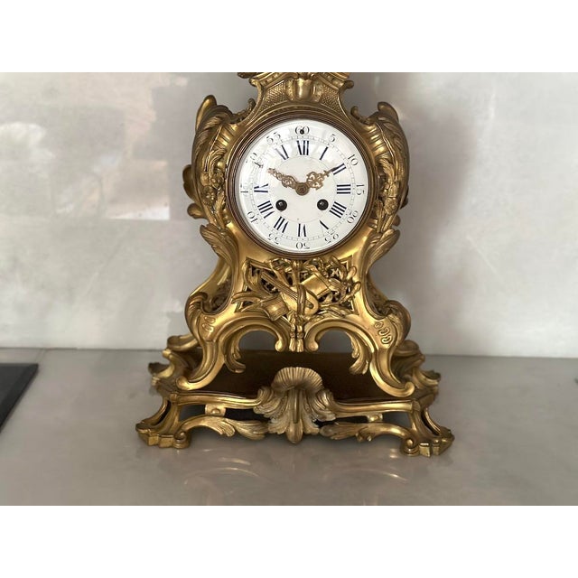 19th C French Louis XVI Gold Bronze Mantel Clock - 1 Pc For Sale - Image 4 of 18