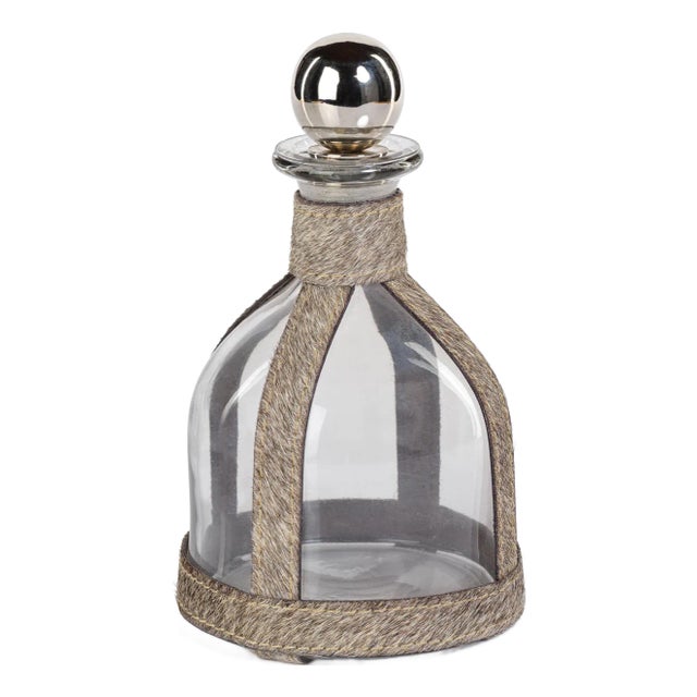 Bilthoven Hair-On-Hide Leather Decanter with Stopper For Sale