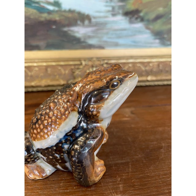 Likely Antique Japanese Meiji Period Glazed Ceramic Toad Sculpture. For Sale - Image 9 of 9
