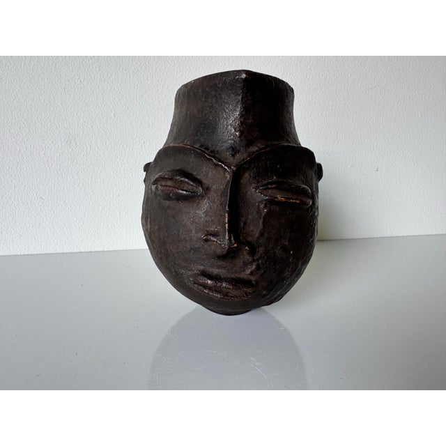 Wood Vintage Carved Wood African Face Vase/ Sold For Sale - Image 7 of 9