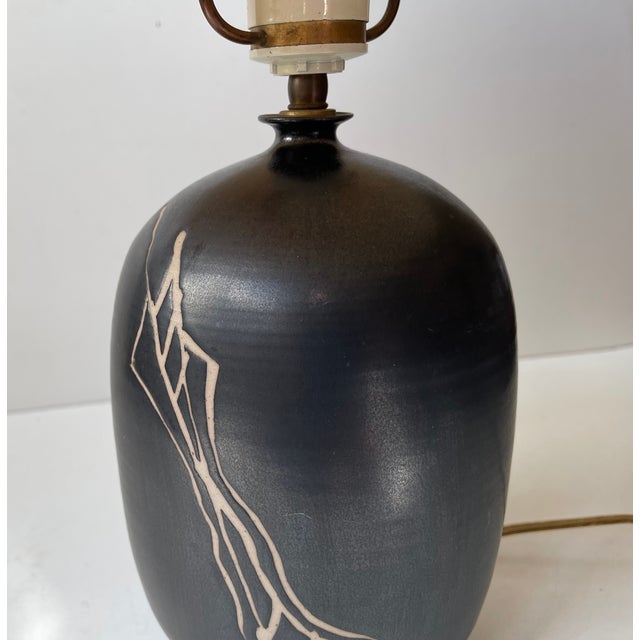 Black Danish Modern Satin Black Ceramic Table Lamp by Aino Grib, 1980s For Sale - Image 8 of 9
