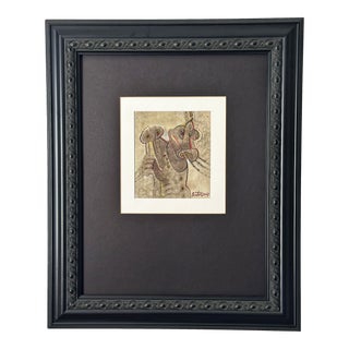 Abstract Watercolor Painting of Tribal Warrior and Horse, Custom Frame, C. 2007 For Sale