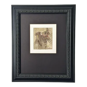 Abstract Watercolor Painting of Tribal Warrior and Horse, Custom Frame, C. 2007