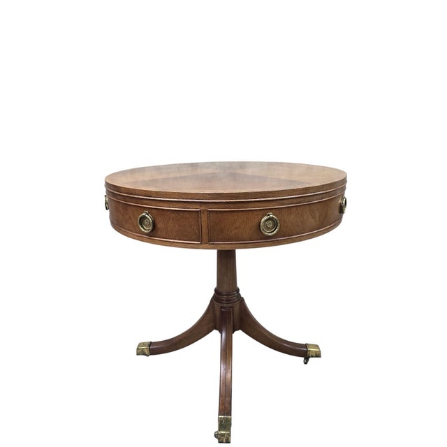 Wood Vintage Baker Furniture Mahogany Drum Table For Sale - Image 7 of 9
