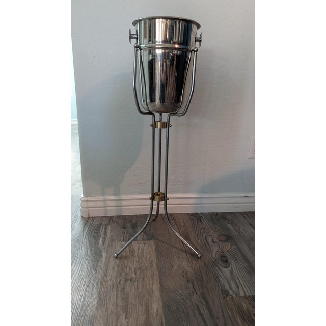 Mid-Century Modern Steel Champagne Bucket on Stand. Elegant champagne bucket with stand, made in steel. Stand has three...