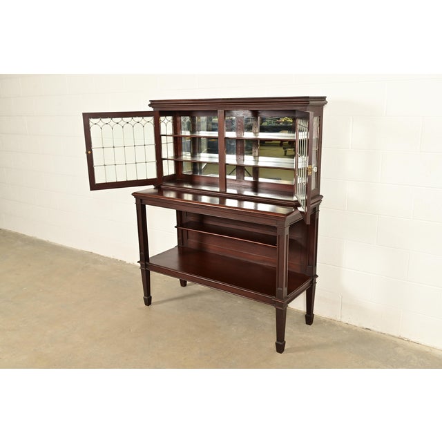 Charles Rohlfs Antique Arts & Crafts Carved Mahogany Sideboard or Bar Cabinet With Leaded Glass Doors, Circa 1900 For Sale In South Bend - Image 6 of 15