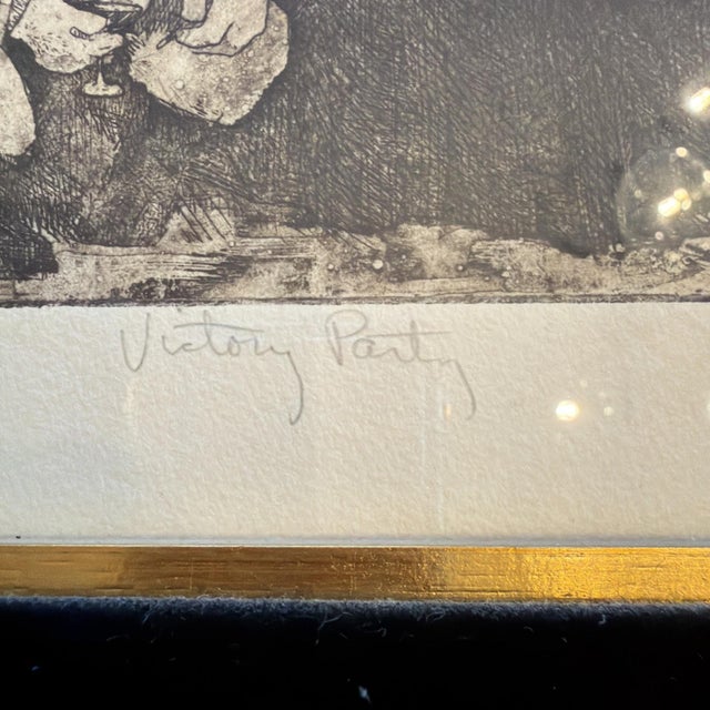 1970s 1970s Charles Bragg "Victory Party" Artist Proof Signed Etching Professionaly Framed For Sale - Image 5 of 11
