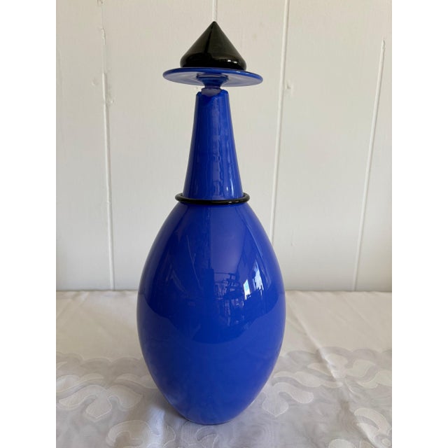 1980s 1985 Postmodern Lino Tagliapietra & Marina Angelin for Effetre Blue Murano Glass Decanter, 2/200 For Sale - Image 5 of 14