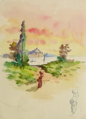 Watercolor Landscape - Evening Stroll
