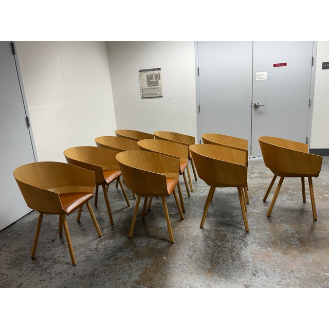 Stefan Diez for E15 Ch04 Houdini Oak + Leather Armchairs, Set of Ten For Sale - Image 4 of 12