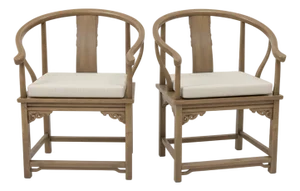 Two Antique 19th Century Chinese Horseshoe Back Chairs With Cushions