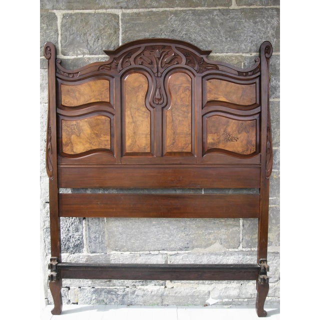 Late 19th Century Art Nouveau Louis Majorelle (Attributed) Hand Carved Tulip Floral Design Walnut Burl Wood Bed Frame 19th C. For Sale - Image 5 of 18