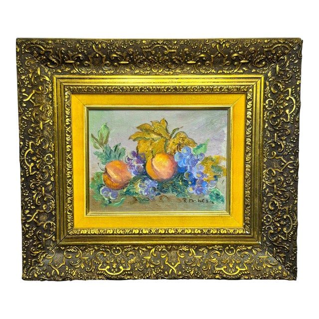 Mid-20th Century Impressionist Fruit Still Life Oil Painting by Ruby Dobesh - Framed For Sale