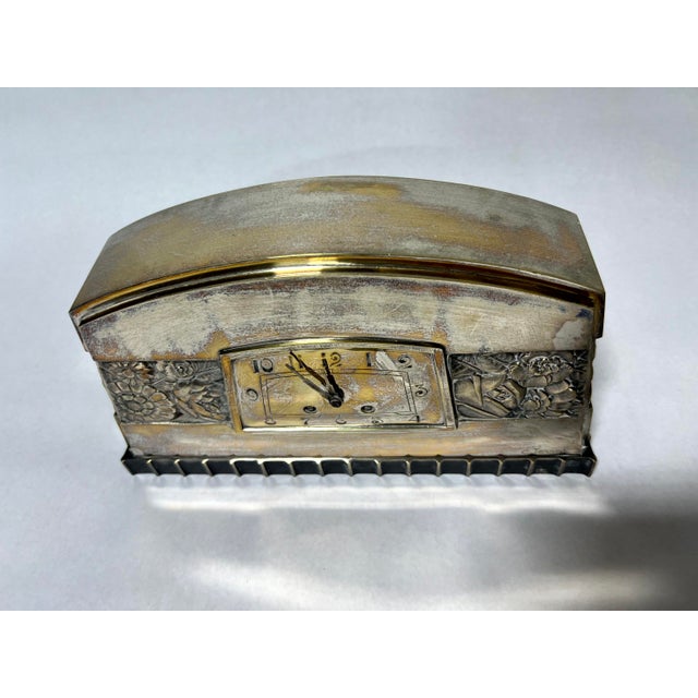 French Art Deco Silvered Bronze Mantel Clock by C. Terras, 1925 For Sale - Image 4 of 8
