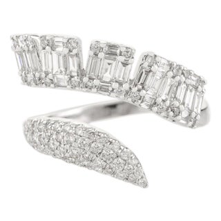14k Solid Gold Natural Crossover Diamond Bypass Ring Size 6 For Sale