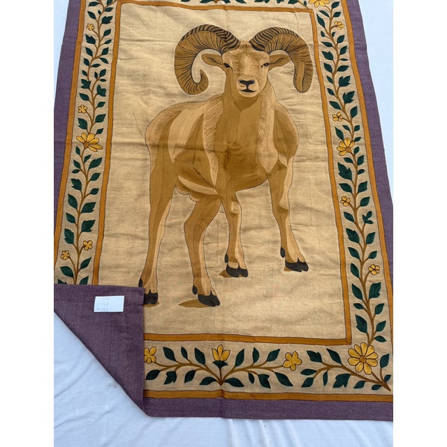 Hand Embroidered Mountain Ram Tapestry, 1980s For Sale - Image 3 of 6