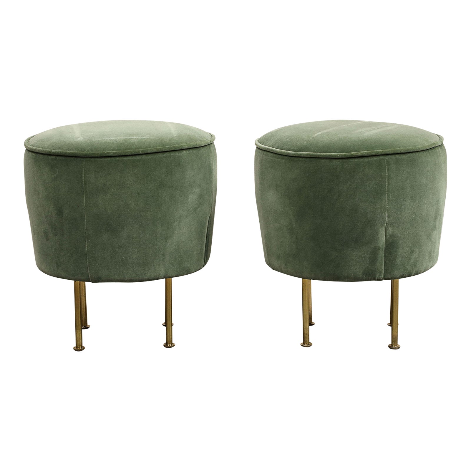 Pair of Contemporary Jade Green Velvet Ottomans With Brass Legs | Chairish