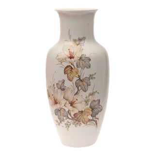 White Porcelain Vase with Hibiscus Motif For Sale