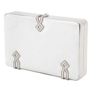 Judith Leiber Silver-Tone Metallic Leather Clutch For Sale