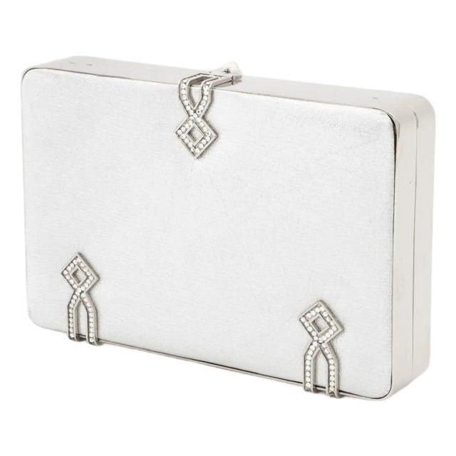 Judith Leiber Silver-Tone Metallic Leather Clutch For Sale