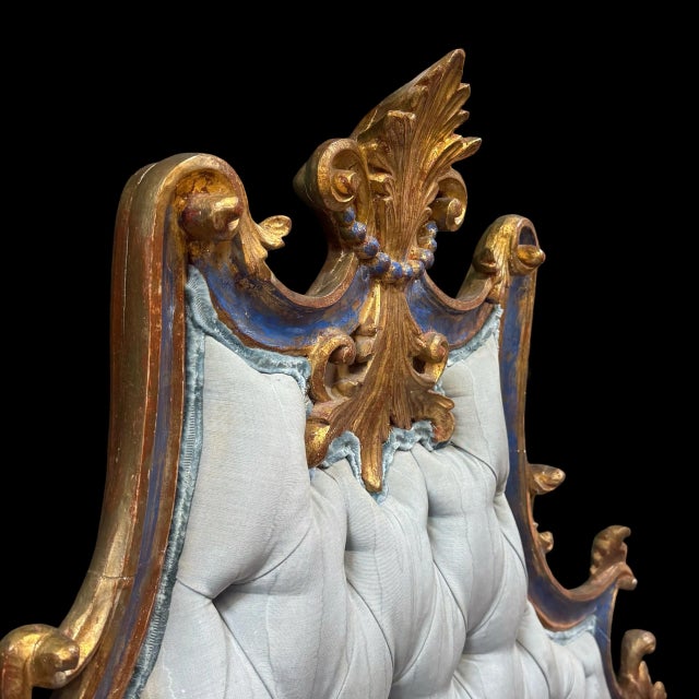 Early 20th Century Antique Italian Gilded Twin Headboards With Tufted Upholstery, Pair For Sale - Image 5 of 9