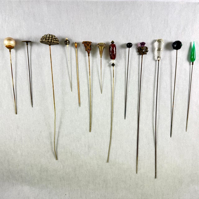 Antique Ladies Hat Pins Collection, Brass & Glass, 1900-1920 For Sale - Image 12 of 12