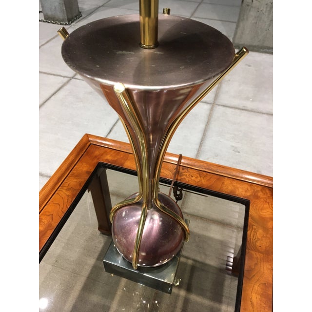 Sculptural Purple Tulip Table Torchiere With Milk Glass Diffuser Manner of Gerald Thurston for Lightolier For Sale - Image 9 of 13