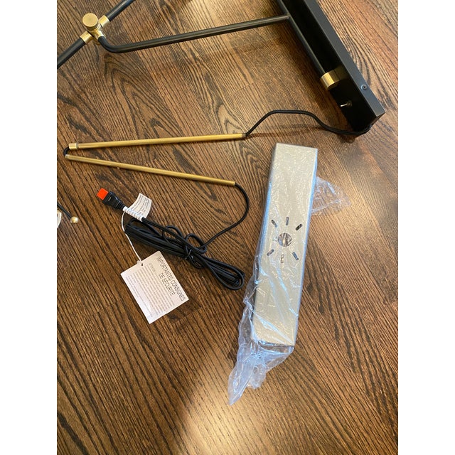 Visual Comfort Frankfort Articulating Wall Light in Black and Hand-Rubbed Antique Brass With Linen Shade For Sale - Image 12 of 13