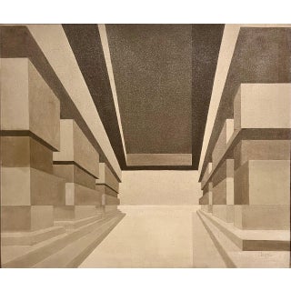 Emerio Dario Lunar, Venezuelan Surrealism Architectural Oil Painting Emerio Lunar Latin American Art, 1979 For Sale