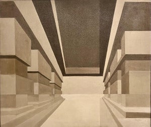 Emerio Dario Lunar, Venezuelan Surrealism Architectural Oil Painting Emerio Lunar Latin American Art, 1979