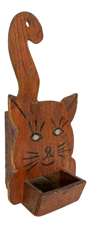 Folk Art Cat Wall Pocket Fireplace Match Caddy