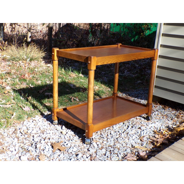 Vintage Mid Century Cocktail Bar Tea Cart Server Rolling 2 Tier Serving Table For Sale - Image 9 of 12
