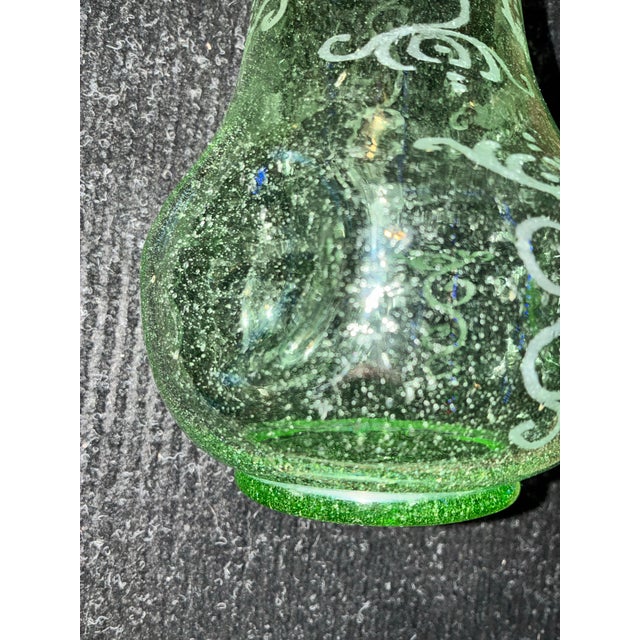 Verrerie De Biot Vintage Hand-Blown Biot France Seeded Bubble Glass Vase With Etched Ship For Sale - Image 9 of 10