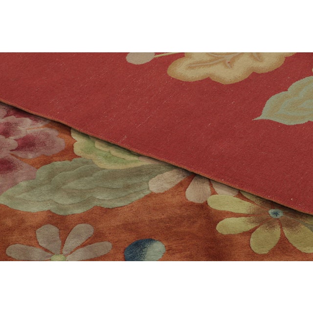 Textile Antique Chinese Art Deco Rug in Rust With Bold Floral Design - Rug & Kilim For Sale - Image 7 of 7