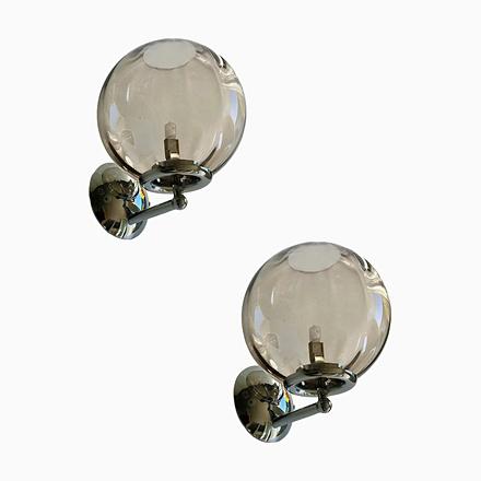 Brown Italian Smoked Fumè Murano Glass Sphere Sconces by Simoeng, Set of 2 For Sale - Image 8 of 8