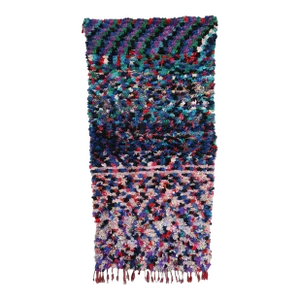 2000's Moroccan Colorful Upcycled Rag Rug - 7.3 X 3.6 Ft