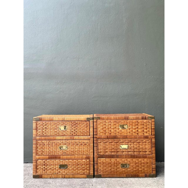 Vintage Woven Rattan Chest of Drawers - Set of 2 For Sale - Image 4 of 18