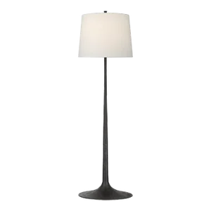 Barbara Barry for Visual Comfort Signature Oscar Large Sculpted Floor Lamp in Aged Iron with Linen Shade
