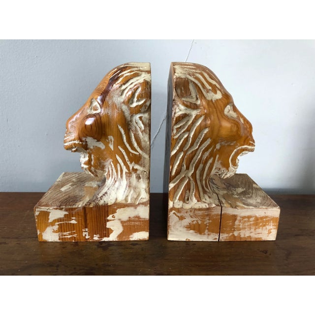 Sarreid Ltd Wood Lion Head Bookends a Pair Chairish