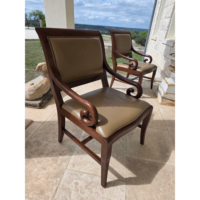 Neoclassical Pair of Neoclassical Style Armchairs With Leather Upholstery For Sale - Image 3 of 12