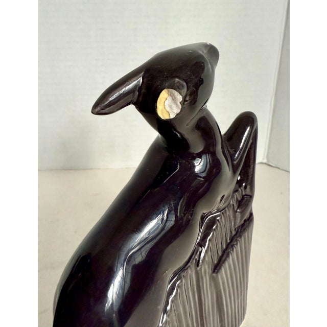 MCM Art Deco Black Glazed Ceramic Deer Bookends For Sale - Image 10 of 12