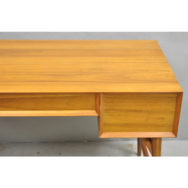 West Elm Williams Sonoma Mid Century Modern Acacia Teak Style Writing Desk (B) For Sale - Image 14 of 16