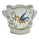 Vintage Hand-Painted Phoenix & Floral Cachepot For Sale
