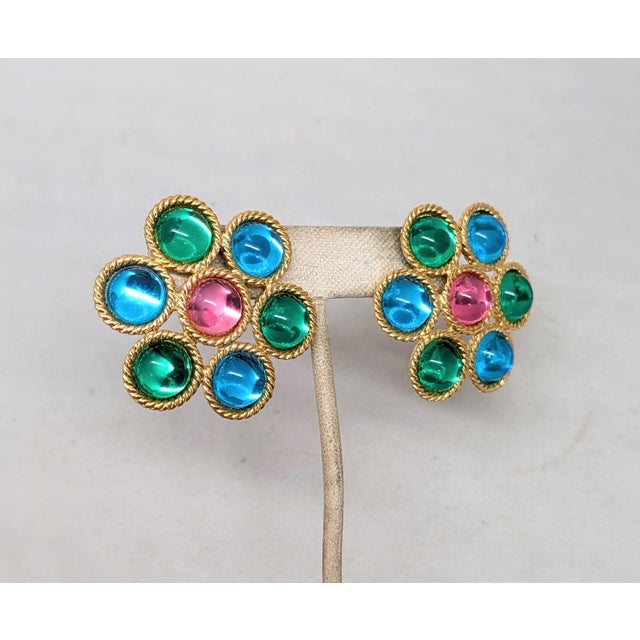 Napier Vintage 1992 Signed Napier Pastel Cabochons Pierced Earrings- 2 Pieces For Sale - Image 4 of 7