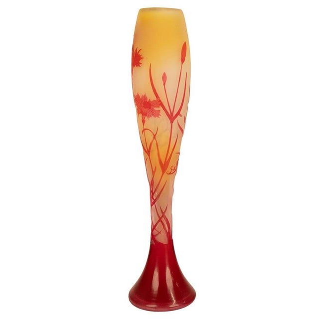 1900 - 1909 Antique French Art Nouveau Cameo Glass Soliflore Carnation Vase Emile Galle 1900 For Sale - Image 5 of 18