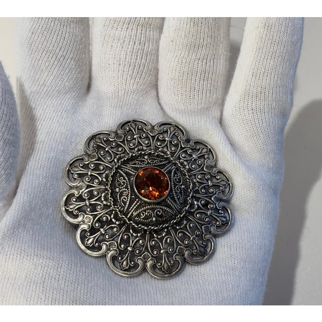 Ottoman Style Turkish Silver Brooch or Veil Pin with Moorish Filigree Lace For Sale - Image 9 of 9