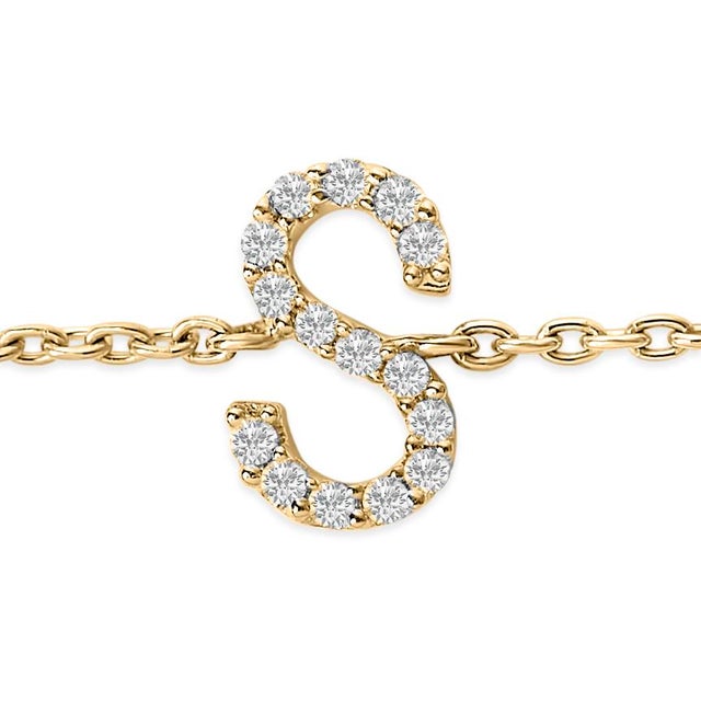 Contemporary 10K Yellow Gold Diamond Accent "S" Initial Charm and Link Bracelet For Sale - Image 3 of 6