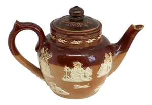 English Victorian Lambeth Stoneware Pottery Teapot