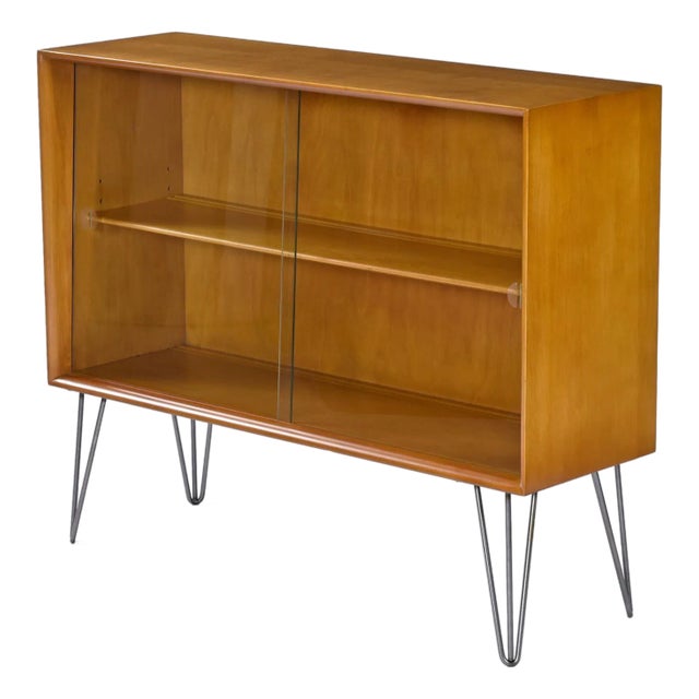 1950s Restored Mid-Century Modern Heywood Wakefield China Cabinet Bookcase on Hairpin Legs For Sale